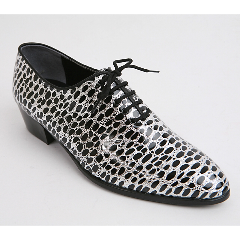 Mens made by hand oxfords 1.77 inch heel Dress silver balck shoes