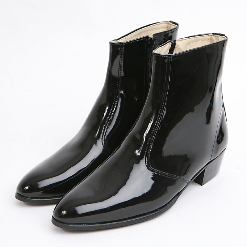 glossy black ankle boots