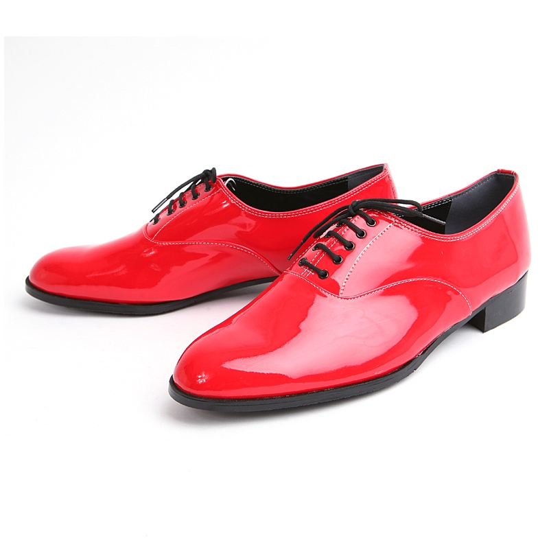 Mens round toe oxford Lace Up dress shoes glossy red