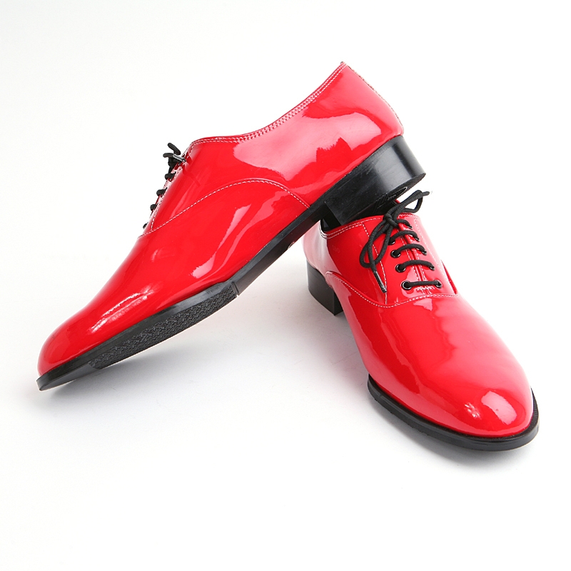 Mens round toe oxford Lace Up dress shoes glossy red