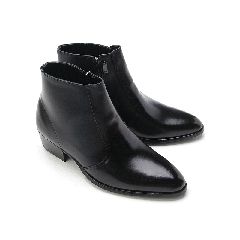 Men's Leather Pointy Toe Side Zipper block High Heels dress Shoes Chelsea boots 