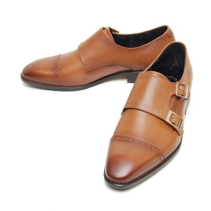 Men's cow leather monk strap cap toe shoes