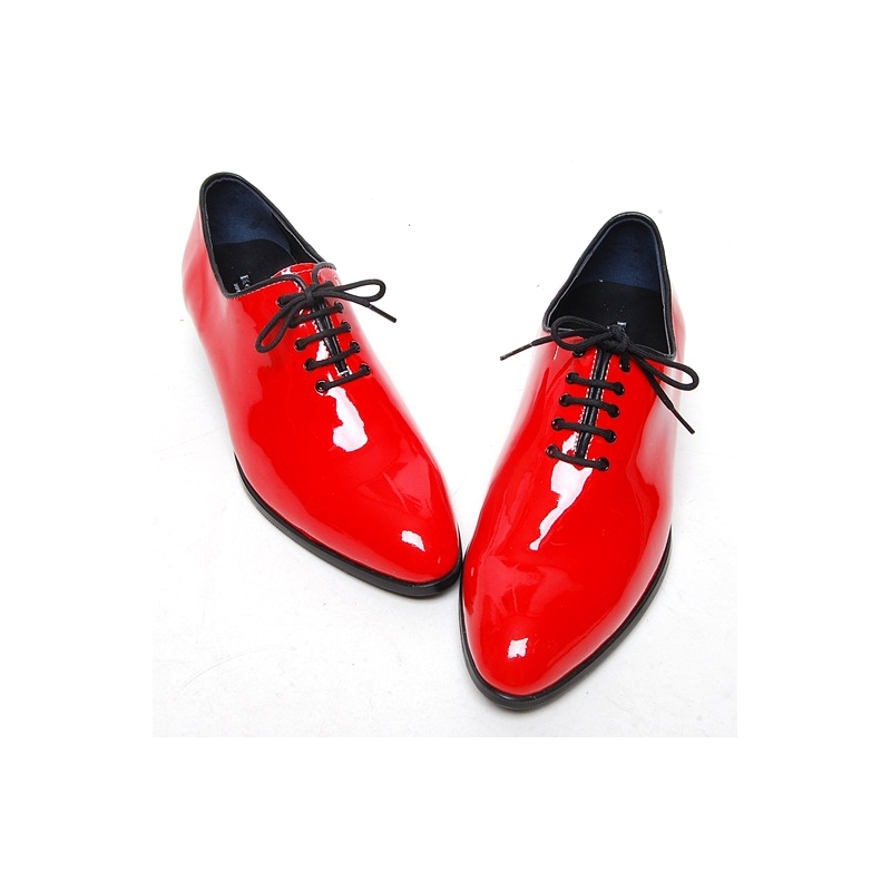 Men's glossy orange plain toe closed lacing hand made 1.77"heels dress shoes 