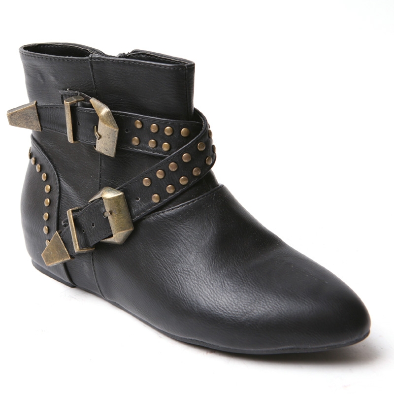 New Women Hidden Wedge Boots With Golden Zipper Fashion Ankle Tow Side Buckle