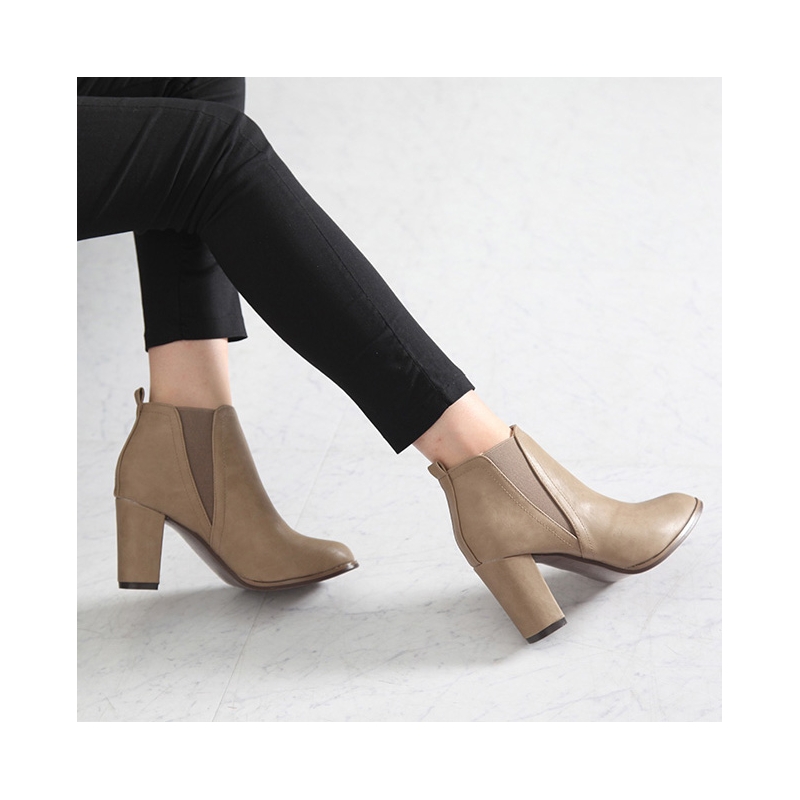 elastic side gore high heels ankle boots