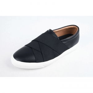 black synthetic leather slip-on no lace 
