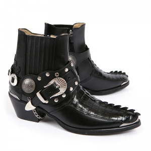 genuine crocodile leather western boots black color