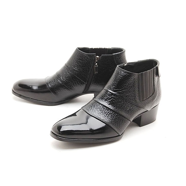Mens real Leather side zipper Ankle Boots
