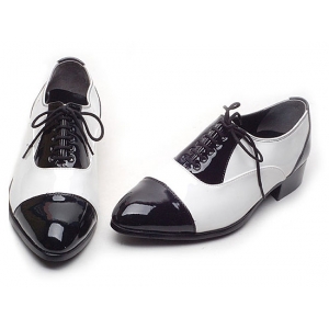 Mens Lace Up Straight Tips Black & White Dress Shoes