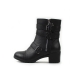 Women's rock chic round toe med chunky heels buckle long ankle boots black