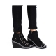 Womens straight tip mulit buckle strap side zip platform high wedge heels fabric ankle fashion sneakers