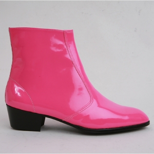 Mens inner real leather western glossy pink side zip high heel ankle ...