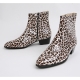 Mens inner real leather western glossy Leopard side zip high heel ankle boots made in KOREA US5.5-10.5
