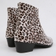 Mens inner real leather western glossy Leopard side zip high heel ankle boots made in KOREA US5.5-10.5