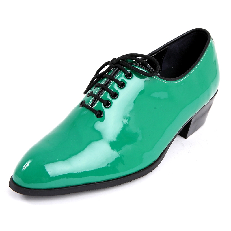 Mens round toe glossy Green dance lace up oxfords high