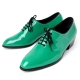 Mens round toe glossy Green dance lace up oxfords high heel dress shoes by Korea