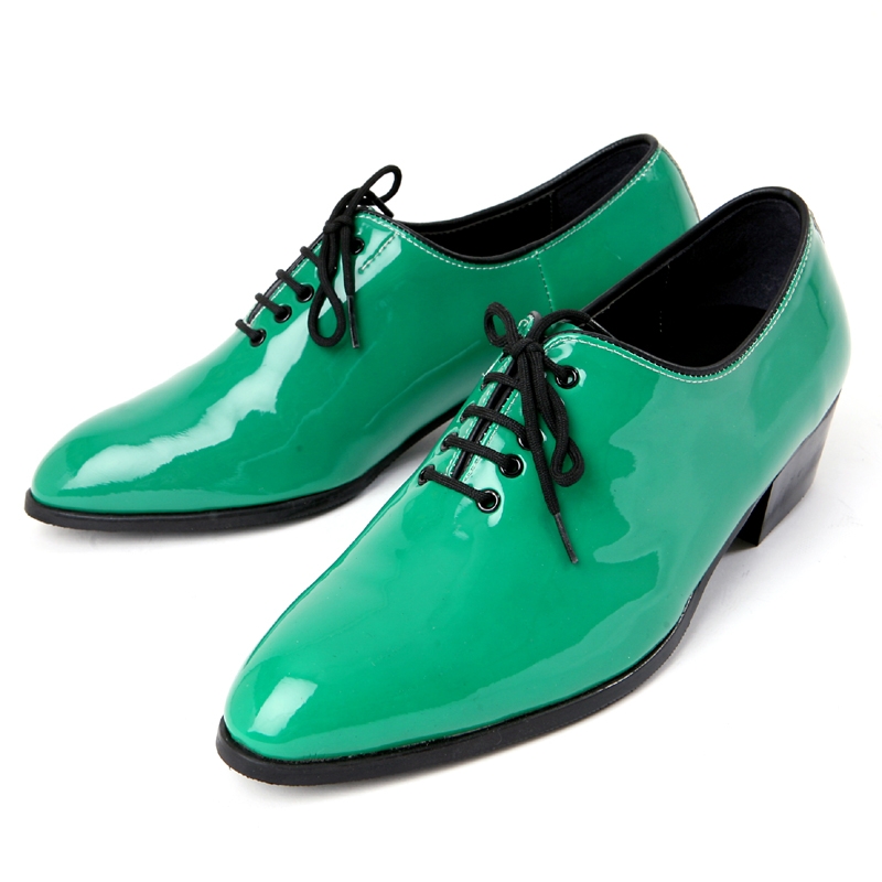 Mens round toe glossy Green dance lace up oxfords high