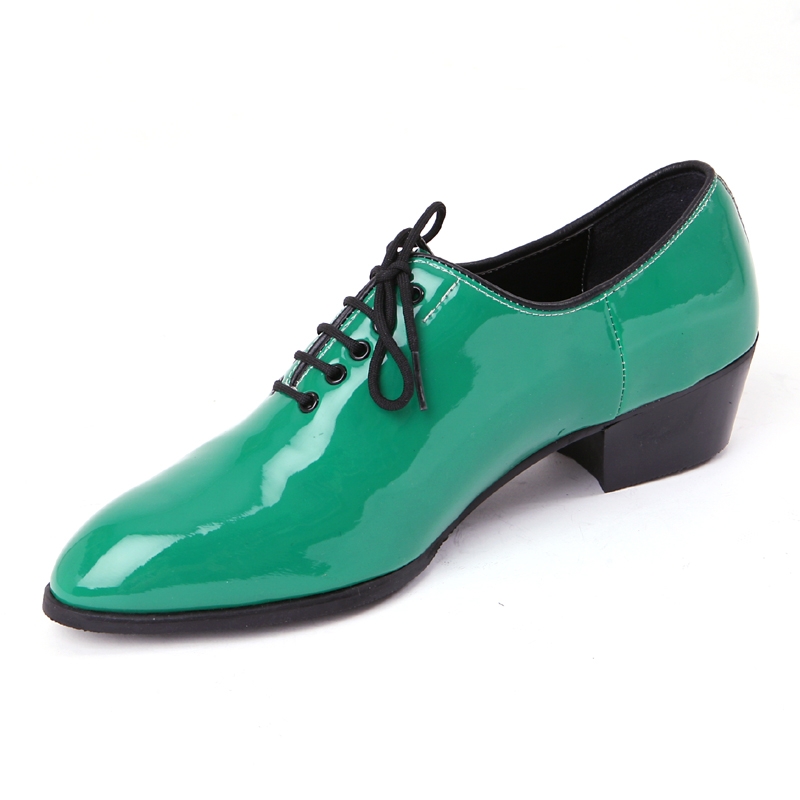 Mens round toe glossy Green dance lace up oxfords high heel dress shoes ...