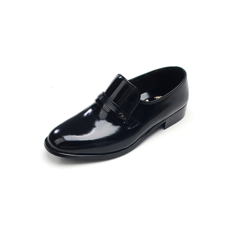 Mens round toe black cow leather rubber sole loafers