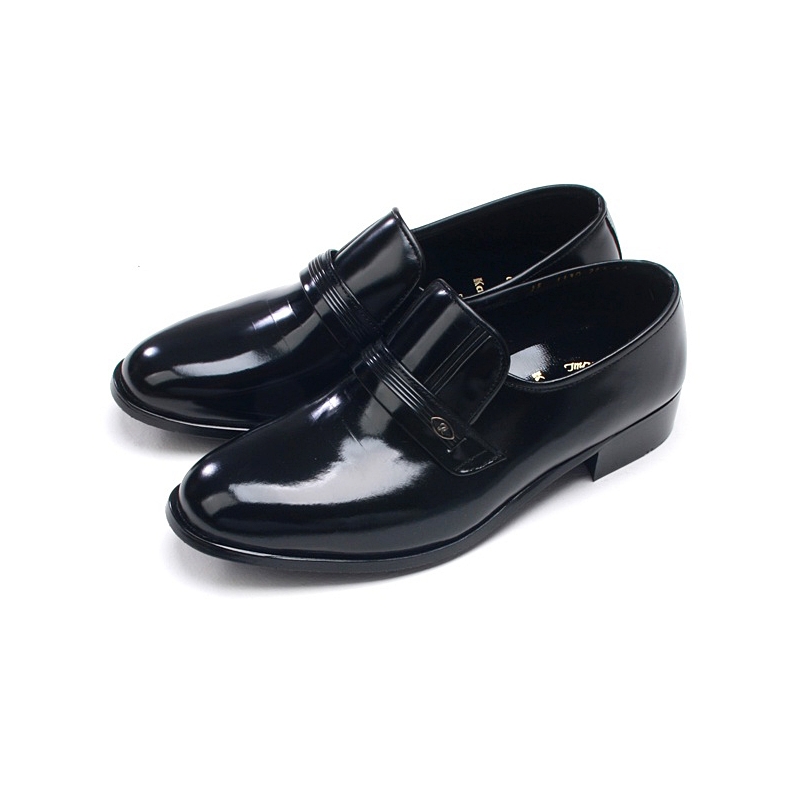 Mens round toe black cow leather rubber sole loafers