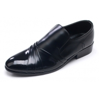 Mens chic wrinkles black synthetic leather rubber sole loafers Dress shoes US 7 - 10.5