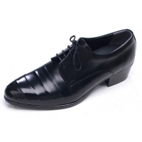 Mens round toe line wrinkles black cow leather urethane sole lace up high heels Dress shoes US 6.5 - 10.5