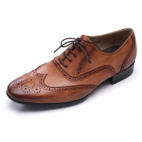 Mens wingtips punching brown cow leather urethane sole lace up Dress shoes US 6.5 - 10.5