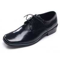 Mens pointed square toe wrinkles black cow leather rubber sole lace up Dress shoes US 6.5 - 10