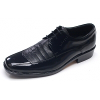 Mens two tone stitch punching black cow leather wrinkles urethane sole lace up Dress shoes US 5.5 - 10.5