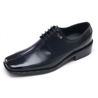 Mens pointed square toe black cow leather rubber sole lace up Dress shoes US 5.5 - 13