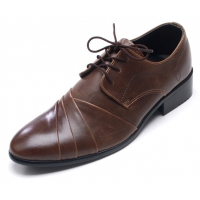  Mens chic wrinkles brown synthetic leather rubber sole lace up Dress shoes US 7 - 10.5