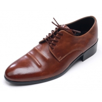 Mens chic round toe wrinkles brown synthetic leather rubber sole lace up Dress shoes US 7 - 10.5