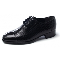 Mens straight tip wrinkles black cow leather rubber sole lace up dress shoes US 5.5 - 10