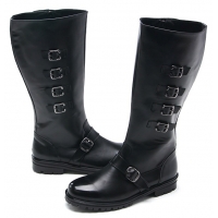 Mens multi buckle strap decoration side zip combat sole cow leather mid calf riding boots US 6.5 - 10.5