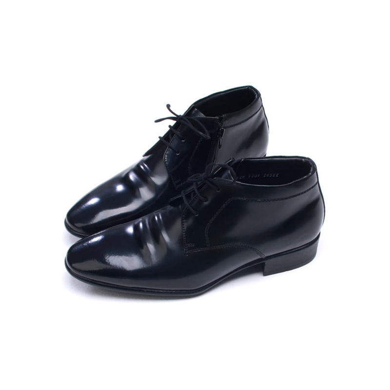 Mens pointed toe wrinkles black leather ankle dress shoes