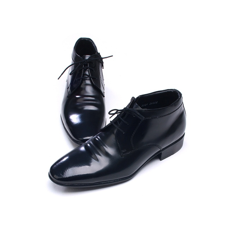 Mens pointed toe wrinkles black leather ankle dress shoes