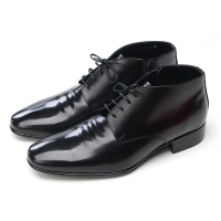 Mens wrinkles increase height hidden insole black cow leather zip lace up ankle boots Elevator dress shoes US 6.5 - 10.5