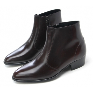 Men's Brown Pointed Toe Side Zip Closure High Heels Ankle Boots