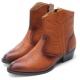 Mens rock chic western geometric stitch pointed toe brown cow leather side zip high heels ankle boots US 6.5 - 10.5