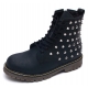 Mens rock n roll stud contrast stitch matt black eyelet lace up synthetic leather side zip military ankle combat boots US4-10.5