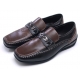 Mens two tone square toe loafers front horse curb bit stitch detail comfrot wedge heel shoes brown US 7 - 10.5