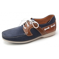 Mens chic contrast stitch navy cow leather lace up boat casual shoes US 6.5 - 10.5