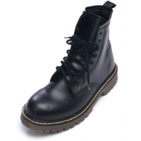 Womens punk military raise round toe yellow contrast stitch lace up side zip black combat ankle boots US5.5-8