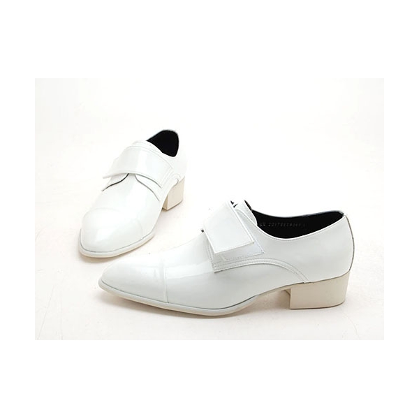 Mens white velcro synthetic leather slip on dress shoes