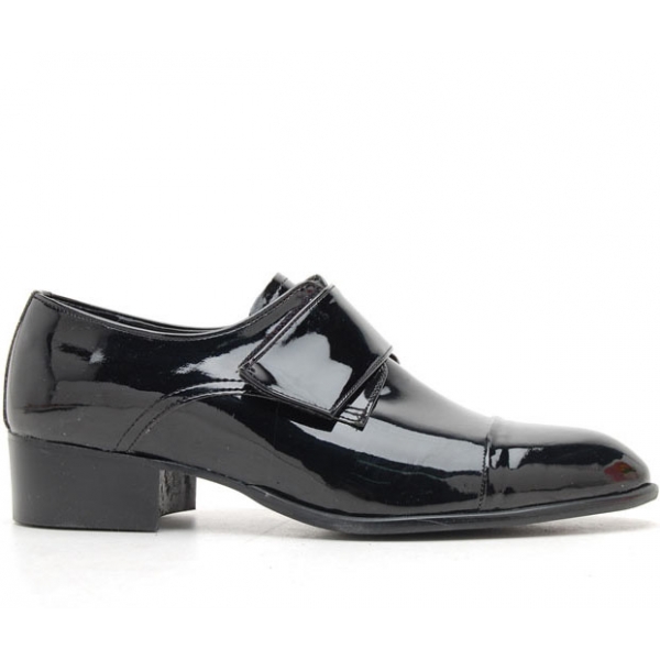 Mens black velcro synthetic leather slip on dress shoes