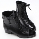 Mens pointed toe straight tip cow leather eyelet lace up side zip low heels combat ankle shoes Black