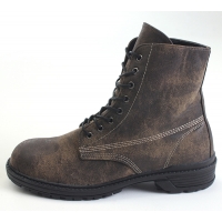 Mens vintage raise round toe contrast stitch increase height eyelet lace up side zip hidden insole combat ankle boots Brown