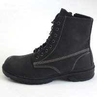 Mens vintage raise round toe contrast stitch increase height eyelet lace up side zip hidden insole combat ankle boots Black