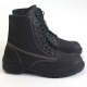 Mens vintage raise round toe contrast stitch increase height eyelet lace up side zip hidden insole combat ankle boots Black