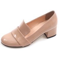 chic beautiful glossy comfortable bold 2 inch heels ladies designer loafers beige shoes for women